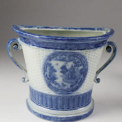 Two Chinese Export Blue and White Porcelain Demilune Flower Baskets, 19th Century