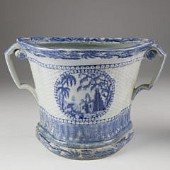 Two Chinese Export Blue and White Porcelain Demilune Flower Baskets, 19th Century