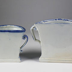 Two Chinese Export Blue and White Porcelain Demilune Flower Baskets, 19th Century