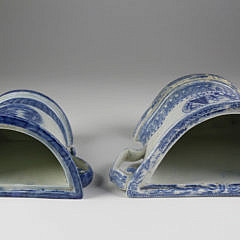 Two Chinese Export Blue and White Porcelain Demilune Flower Baskets, 19th Century