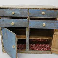 American Country Blue Painted Cupboard, 19th Century