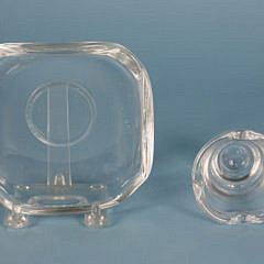 Signed Steuben Clear Crystal Ashtray and Toothpick Holder