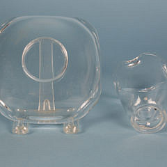 Signed Steuben Clear Crystal Ashtray and Toothpick Holder