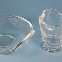 Signed Steuben Clear Crystal Ashtray and Toothpick Holder