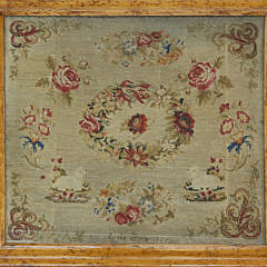 Signed and Dated Needlepoint Cocktail Table, circa 1855