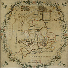 1811 Needlework Map Sampler of England and Wales by Mary Morley