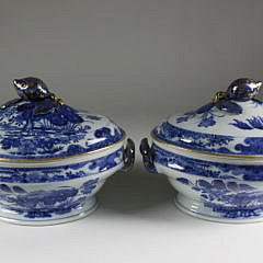 Pair of Chinese Export Porcelain Small Oval Soup Tureens, circa 1750