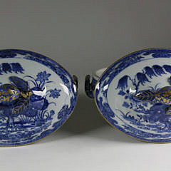 Pair of Chinese Export Porcelain Small Oval Soup Tureens, circa 1750