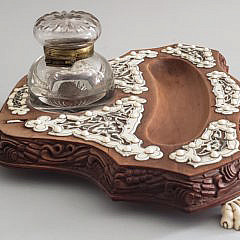 Carved Fruitwood Inkwell Work Stand, 19th Century