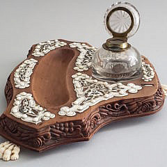 Carved Fruitwood Inkwell Work Stand, 19th Century