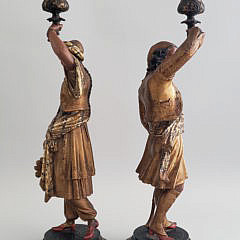 Two 19th Century Balkan Polychromed Figural Candlesticks