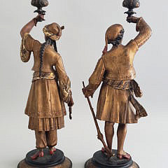 Two 19th Century Balkan Polychromed Figural Candlesticks