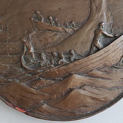 Vintage Bronze Relief Whaling Scene Plaque