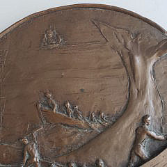 Vintage Bronze Relief Whaling Scene Plaque