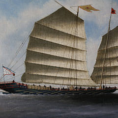 Chinese Export Oil on Canvas “Portrait of a Junk Boat”, circa 1850