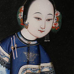 Chinese Export Reverse Painting on Glass “Portrait of a Woman”, circa 1840