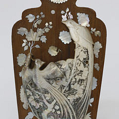 Pair of Chinese Mother of Pearl and Teak Wood Wall Pockets, 19th Century