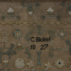 Fine American Sampler Worked by “C. Bickel 1827”