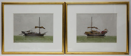 26-3318 Pair Chinese Watercolors Commerical River Boats A_MG_1186