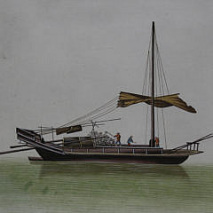 Pair of Chinese Export Watercolors “Commercial River Boats”, circa 1870