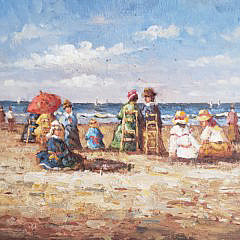 Two Decorative Oil on Board Paintings, “Beachside Victorians”