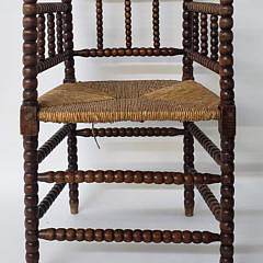 English Oak Rush Seat Spool Armchair, 19th Century