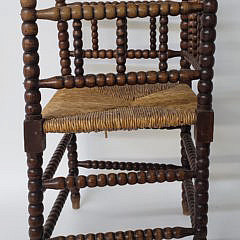 English Oak Rush Seat Spool Armchair, 19th Century