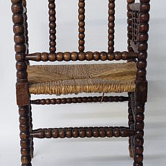 English Oak Rush Seat Spool Armchair, 19th Century