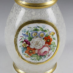 Bohemian Enameled Cased and Clear Glass Decanter and Stopper, mid 19th Century