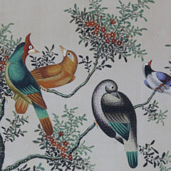 Pair of Chinese Export Watercolors on Pith Paper “Pair of Pheasants and Other Birds in Foliage”, circa 1850