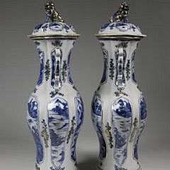 Pair of Chinese Export Porcelain Blue Baluster Vases with Covers, 18th century