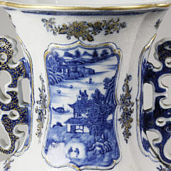 Pair of Chinese Export Porcelain Blue Baluster Vases with Covers, 18th century