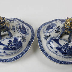 Pair of Chinese Export Porcelain Blue Baluster Vases with Covers, 18th century