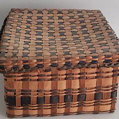 Antique New England Multicolor Splint Woven Lidded Basket