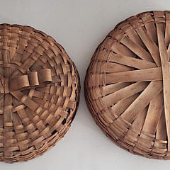 Two Antique American Splint Woven Lidded Baskets