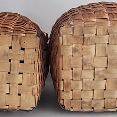 Two Antique American Splint Woven Lidded Baskets