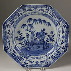 Pair of Chinese Export Porcelain Underglaze Blue Floral Soup Plates, circa 1760-1770