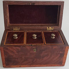 Chippendale Inlaid Triple Compartment Tea Caddy, 19th Century