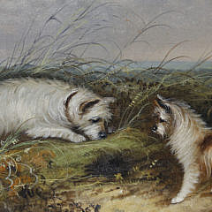 George Armfield Oil on Canvas “Two Terriers on the Hunt”, mid 19th Century