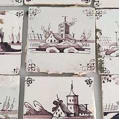 Nine Dutch Paint Decorated Ceramic Tiles, 19th Century