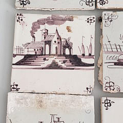 Nine Dutch Paint Decorated Ceramic Tiles, 19th Century