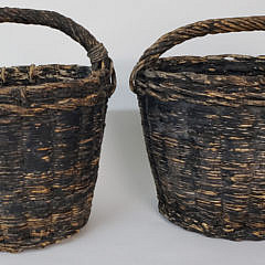 Pair of Antique Black Painted Well Water Bucket Baskets