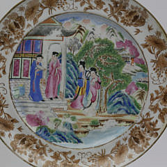 Set of 4 Chinese Export Mandarin Porcelain Plates, late 18th Century