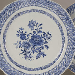 Set of Four Chinese Export Porcelain Blue Floral Dinner Plates, circa 1750