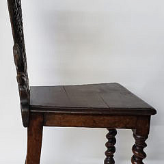 Pair of French Carved Oak Hall Chairs, 19th Century