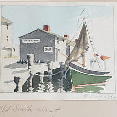 Doris and Richard Beer Nantucket Watercolor on Paper, “The Doris at Dock, Old South Wharf”