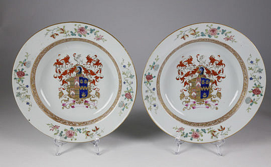 609-3394 Pair Armorial Arms of Baker Plates A_MG_1924