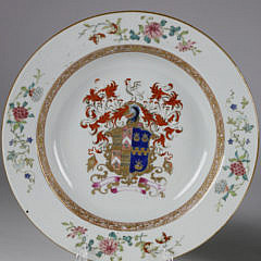 Pair of Armorial China Trade Porcelain Soup Plates, circa 1735