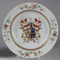 Pair of Armorial China Trade Porcelain Soup Plates, circa 1735