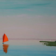 Robert Stark Jr. Oil on Canvas “Red Sail Off the Point”